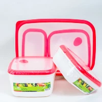 "Set of pink-lidded food storage containers, perfect for organizing your kitchen, featured in the category banners at www.jcpackaging.net."