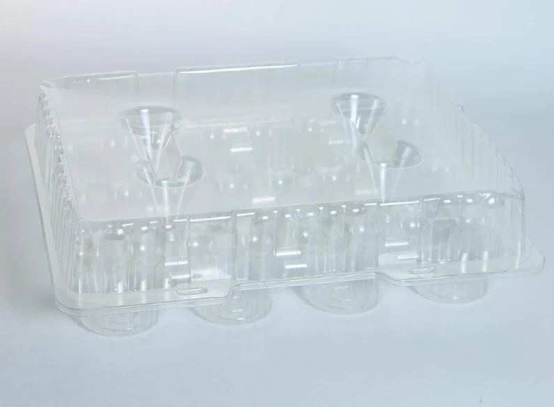 "Empty clear plastic dozen muffin display by JC Packaging, ready to house delectable treats while ensuring product visibility."