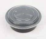 "Durable round food storage container with secure lid, showcasing microwave-safe symbol, from JC Packaging."
