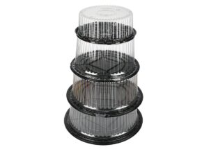 Clear round cake domes with black base